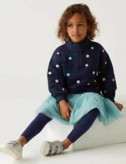 Cotton Rich Floral Half Zip Sweatshirt (2-8 Yrs)