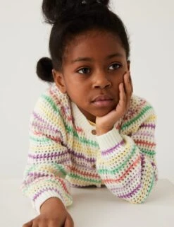 Cotton Rich Knitted Striped Cardigan (2-8 Yrs)