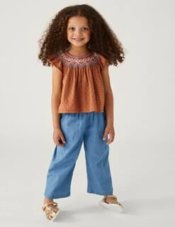 Wide Leg Pure Cotton Trousers (2-8 Yrs)