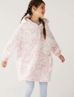 Fleece Marble Print Oversized Hoodie (3-16 Yrs)