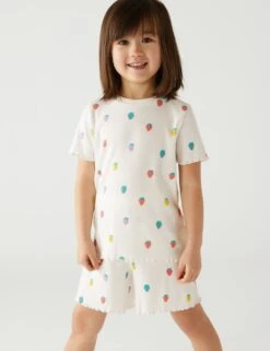 Cotton Rich Strawberry Rib Short Pyjama Set (1-8 Yrs)