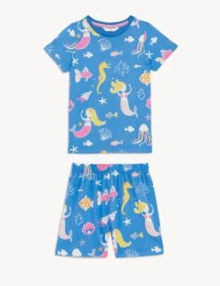 Glow In The Dark Mermaid Print Short Pyjama Set (1-8 Yrs)