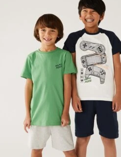 2pk Cotton Rich Gaming Short Pyjama Sets (6-16 Yrs)