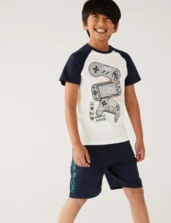 2pk Cotton Rich Gaming Short Pyjama Sets (6-16 Yrs) -Marks And Spencer Shop SD 04 T86 5218T J4 X EC 2