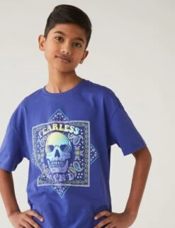 Pure Cotton Paisley Skull T-Shirt (6-16 Yrs)