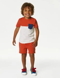 2pc Pure Cotton Red Colourblock Outfit (2-8 Yrs)