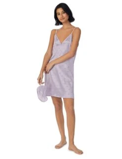 DKNY Jacquard Satin Short Chemise And Eye Mask