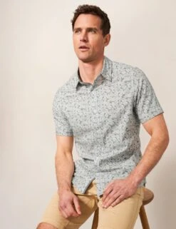 WHITE STUFF Slim Fit Pure Cotton Leaf Print Shirt