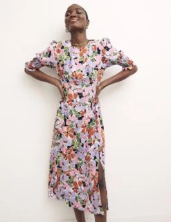 Floral Puff Sleeve Midi Waisted Dress 6 Floral Puff Sleeve Midi Waisted Dress -Marks And Spencer Shop SD 10 T82 1958 ZZ X EC 2