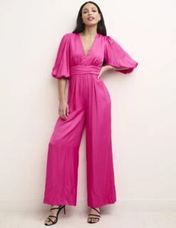 Belted Short Sleeve Wide Leg Jumpsuit
