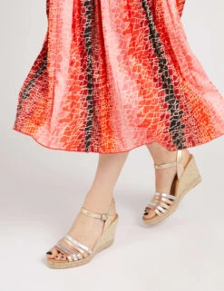 Jones Bootmaker Leather Metallic Ankle Strap Wedge Sandals