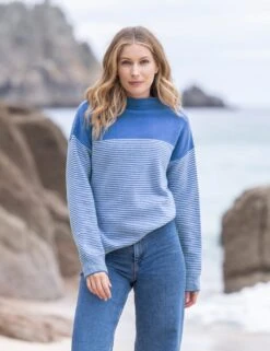 Celtic & Co. Pure Lambswool Striped Funnel Neck Jumper