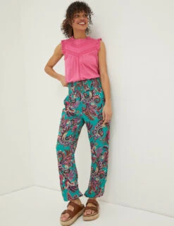 Printed Elasticated Waist Tapered Trousers