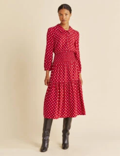 Polka Dot Midaxi Tiered Waisted Dress