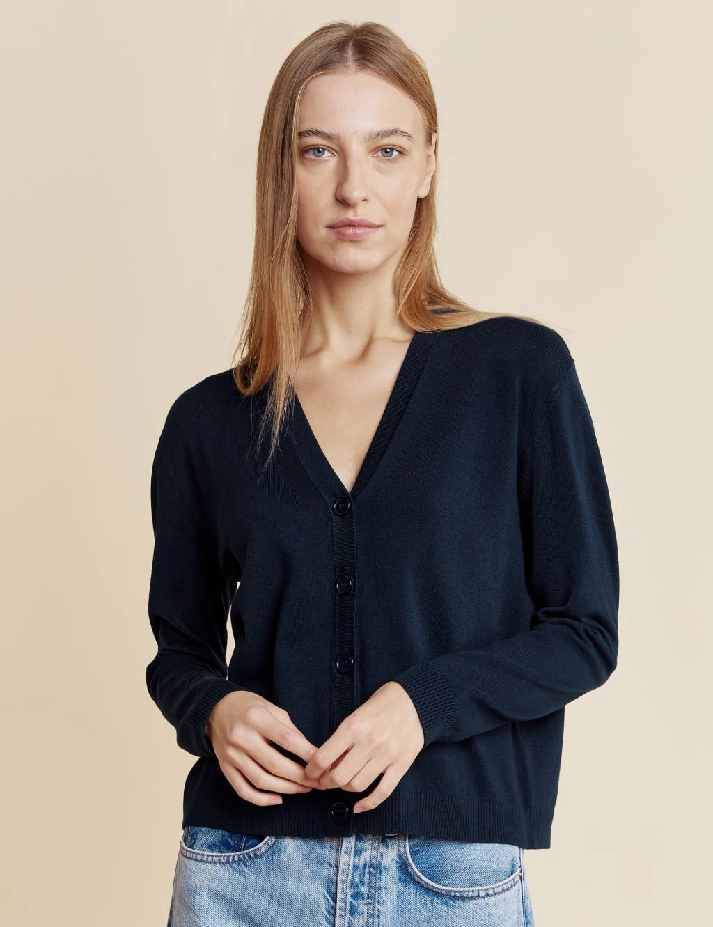 V-Neck Button Front Cardigan 1 V-Neck Button Front Cardigan