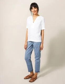 WHITE STUFF Pure Linen Embroidered V-Neck Blouse