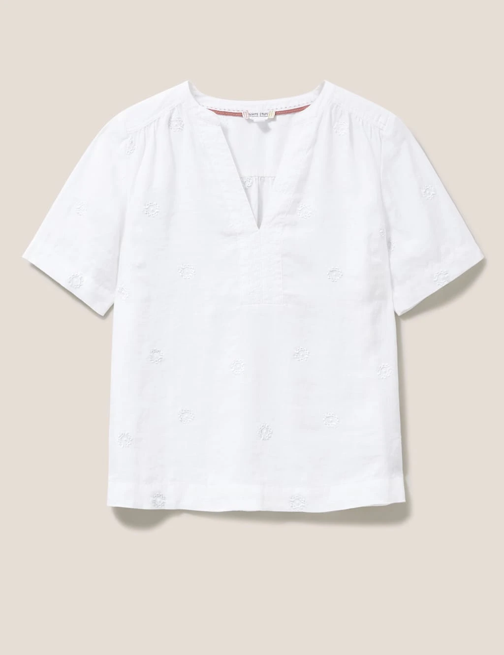WHITE STUFF Pure Linen Embroidered V-Neck Blouse 2 WHITE STUFF Pure Linen Embroidered V-Neck Blouse - Image 2