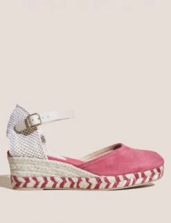 WHITE STUFF Suede Buckle Ankle Strap Wedge Espadrilles