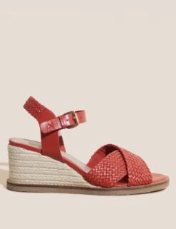 WHITE STUFF Leather Woven Ankle Strap Wedge Sandals
