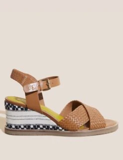 WHITE STUFF Leather Woven Crossover Wedge Sandals