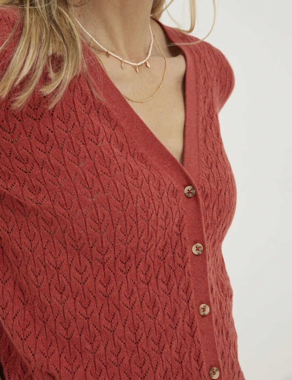 Pure Cotton Pointelle V-Neck Cardigan 5 Pure Cotton Pointelle V-Neck Cardigan - Image 5