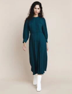 Ghost Crepe High Neck Pleated Midaxi Swing Dress