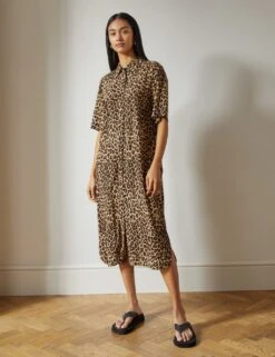 Animal Print Belted Midi Shirt Dress -Marks And Spencer Shop SD 10 T83 5205W N4 X EC 3