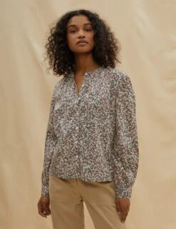 Pure Cotton Floral Round Neck Blouse
