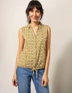 WHITE STUFF Pure Cotton Printed Tie Front Shirt