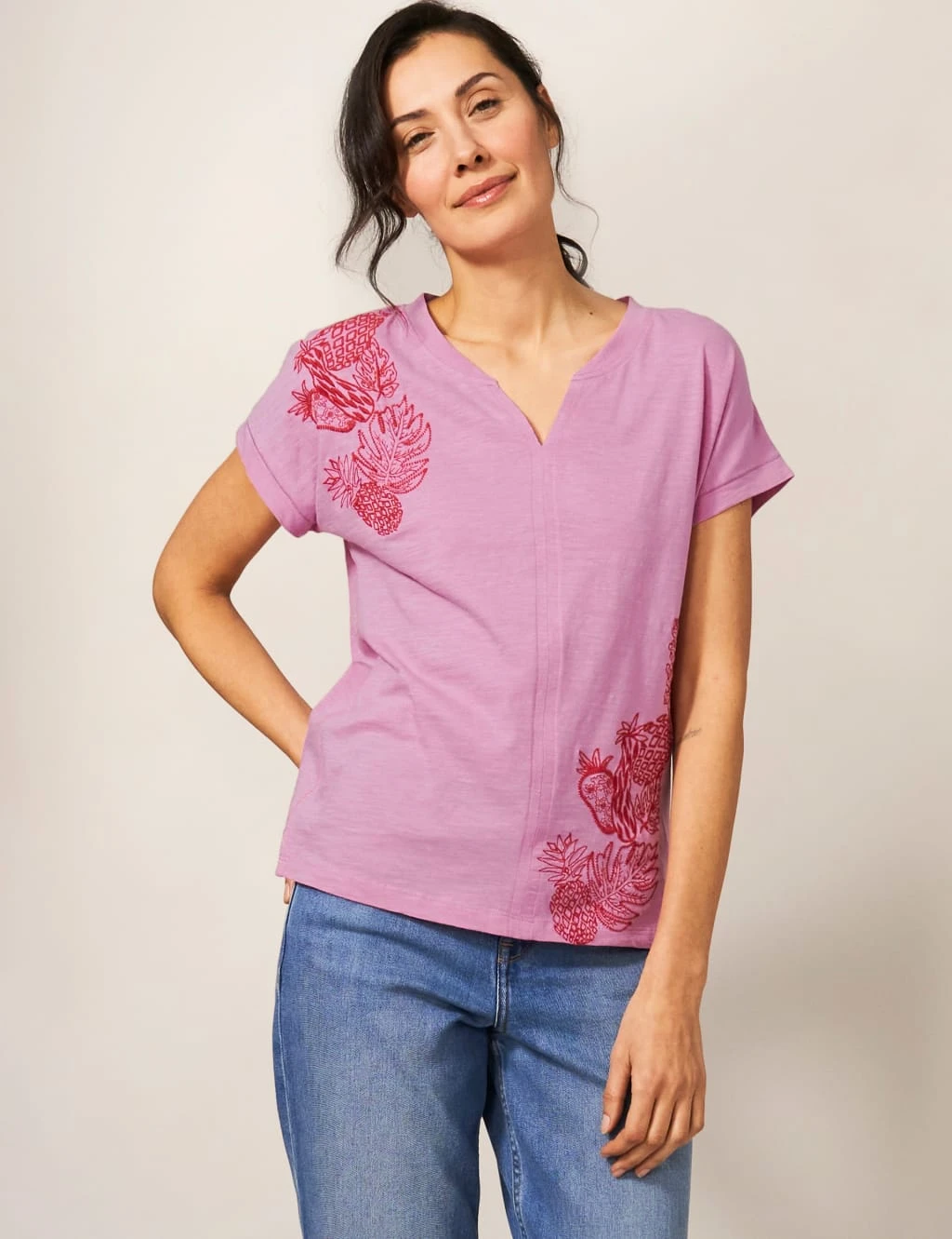 WHITE STUFF Pure Cotton Embroidered T-Shirt 1 WHITE STUFF Pure Cotton Embroidered T-Shirt