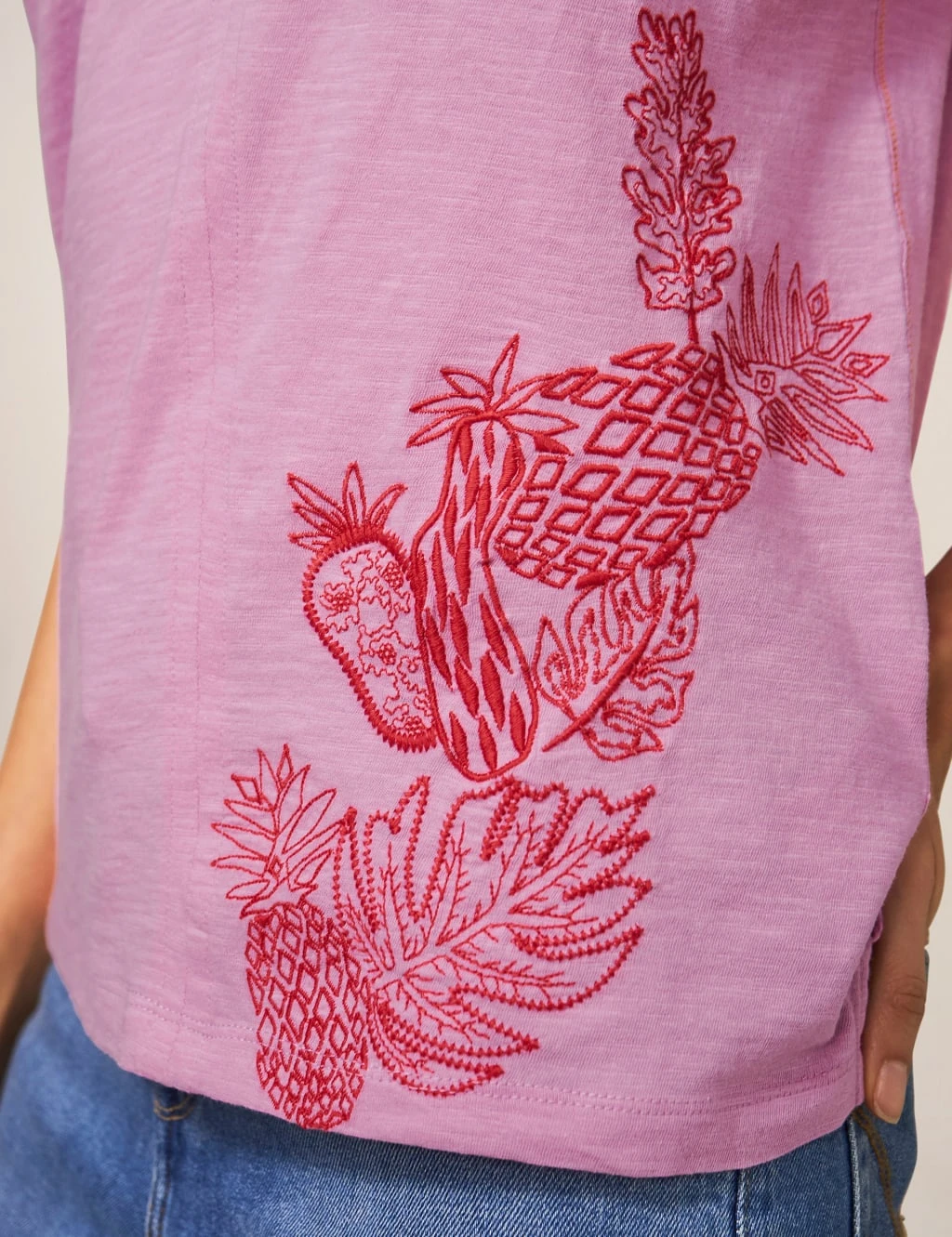 WHITE STUFF Pure Cotton Embroidered T-Shirt 3 WHITE STUFF Pure Cotton Embroidered T-Shirt - Image 3