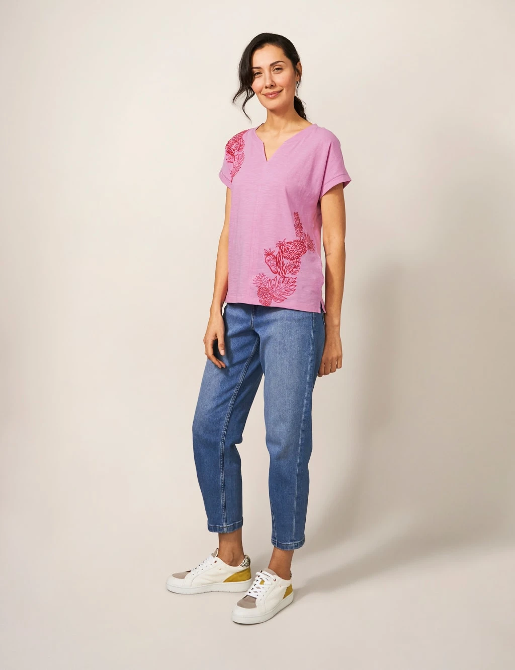 WHITE STUFF Pure Cotton Embroidered T-Shirt 4 WHITE STUFF Pure Cotton Embroidered T-Shirt - Image 4