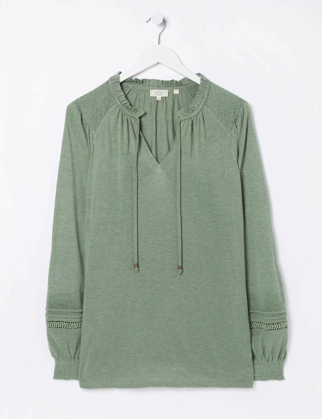 Notch Neck Lace Insert Puff Sleeve Tunic 2 Notch Neck Lace Insert Puff Sleeve Tunic - Image 2