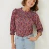 Pure Cotton Floral Crew Neck Shirred Blouse -Marks And Spencer Shop SD 10 T83 5504W ZZ X EC 0