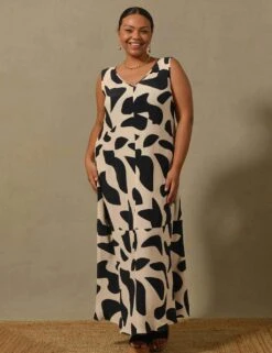 Geometric V-Neck Maxi Tiered Swing Dress -Marks And Spencer Shop SD 10 T83 5564W Y4 X EC 3