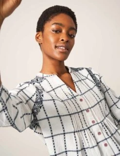 WHITE STUFF Cotton Rich Checked Embroidered Shirt -Marks And Spencer Shop SD 10 T83 6100W K4 X EC 3