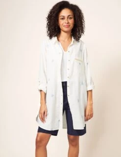 WHITE STUFF Pure Cotton Embroidered Longline Shirt