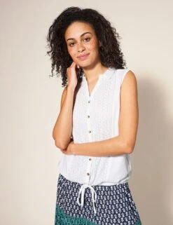 WHITE STUFF Cotton Rich Embroidered Collared Shirt