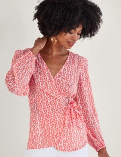 MONSOON Geometric V-Neck Tie Front Blouse