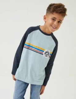 Pure Cotton Striped Bike Print T-Shirt (3-13 Yrs)