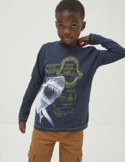 Pure Cotton Shark Graphic T-Shirt (3-13 Yrs)
