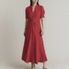 Ghost Satin Crepe V-Neck Ruched Midi Tea Dress 8 Ghost Satin Crepe V-Neck Ruched Midi Tea Dress -Marks And Spencer Shop Satin Crepe V Neck Ruched Midi Tea Dress