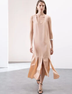 Satin Scoop Neck Tassel Midi Dress