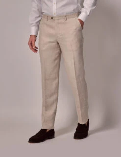 Slim Fit Pure Italian Linen Single Pleat Trousers