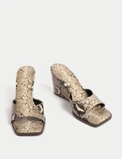 Snake Print Slip On Wedge Square Toe Mules -Marks And Spencer Shop Snake Print Slip On Wedge Square Toe Mules 1