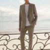 Tailored Fit Italian Performance Linen Blend Pinstripe Suit Trousers