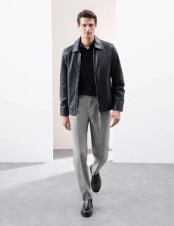 Tapered Fit Single Pleat Trousers With Linen -Marks And Spencer Shop Tapered Fit Single Pleat Trousers with Linen 3