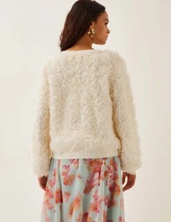 MONSOON Textured Floral Crew Neck Cardigan 11 MONSOON Textured Floral Crew Neck Cardigan -Marks And Spencer Shop Textured Floral Crew Neck Cardigan 3