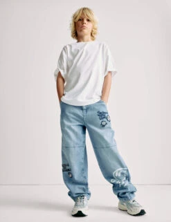 The Doodle Boy Pure Cotton Relaxed Slogan Jeans (4-16 Yrs) -Marks And Spencer Shop The Doodle Boy Pure Cotton Relaxed Slogan Jeans 4 16 Yrs 1 3