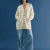 V-Neck Button Front Longline Cardigan With Wool